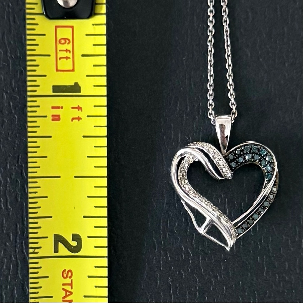 Genuine Blue & White Diamond Heart Necklace 925 Sterling Silver - 21 Inch Chain - Picture 6 of 9